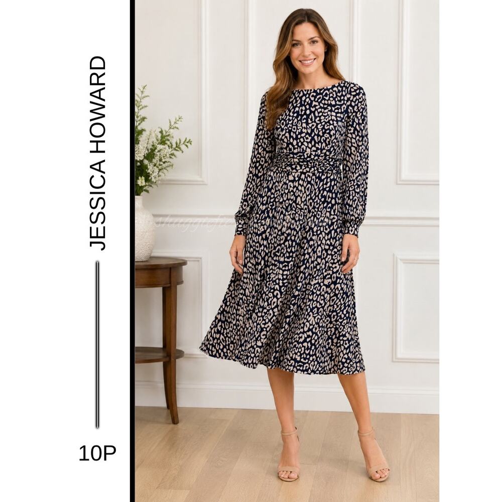 MSRP: $109 | ✨ Jessica Howard Leopard Print Midi Dress – Size 10P ✨SAME DAY SHIP